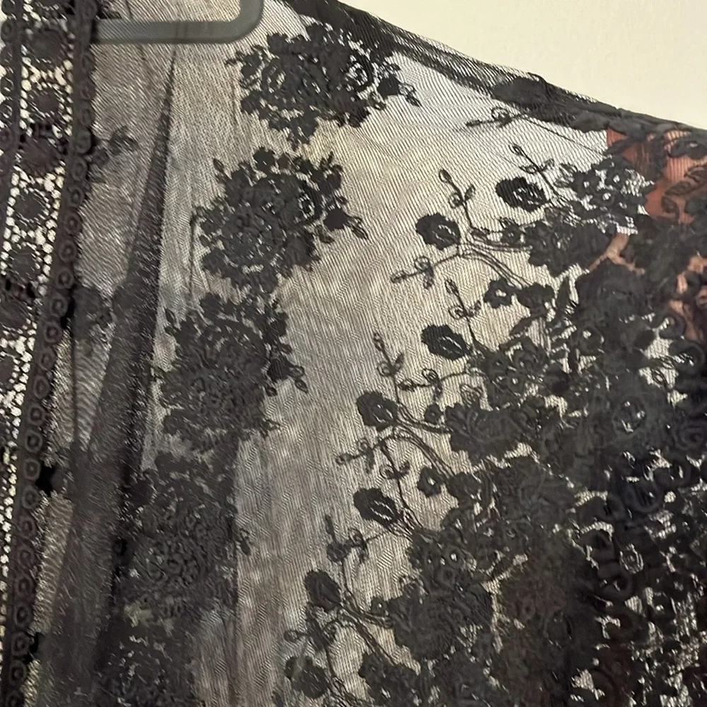 Sheer Black Lace Swim Coverup Kimono - Picture 3 of 12